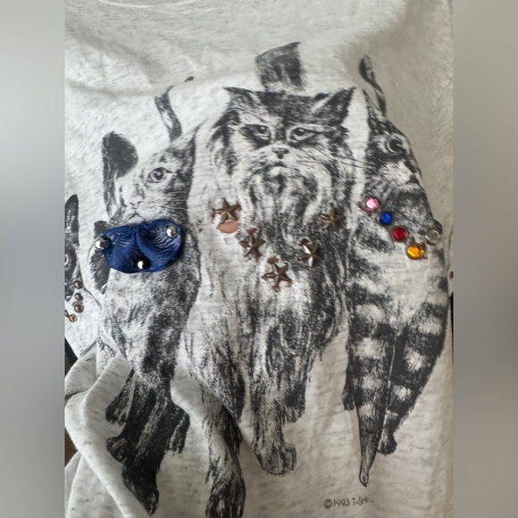 Vintage 1993 Cats embellished tee tshirt loft short sleeve graphic single stitch - Picture 10 of 13